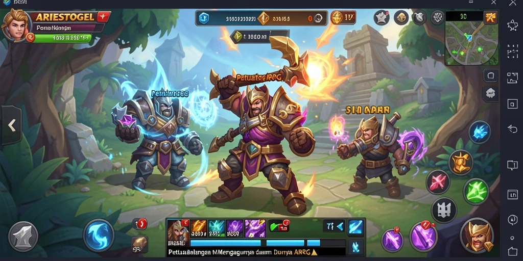 Tampilan seru gameplay ARIESTOGEL dengan aksi pertempuran epik.