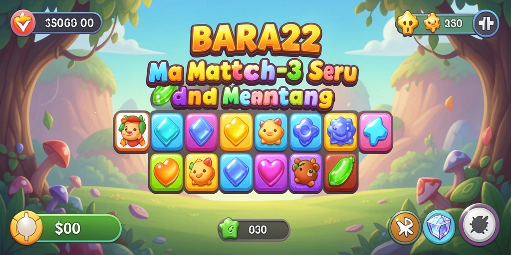 Tampilan gameplay <strong>BARA22</strong> yang menarik saat mencocokkan batu berwarna.