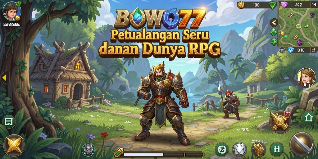Tangkapan layar gameplay RPG BOWO77 menampilkan pertarungan seru antara karakter.