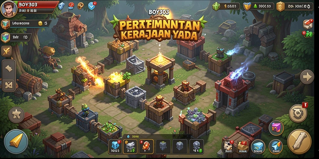 Screenshot gameplay BOY303 menampilkan medan perang menara yang menarik.