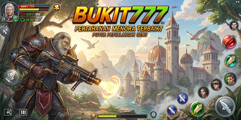 Tangkapan layar BUKIT777 menampilkan pertahanan menara yang strategis melawan gelombang musuh.