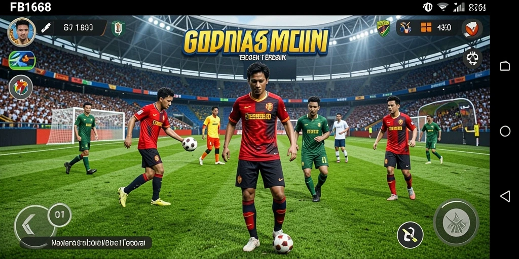 Tampilan gameplay FB168 dengan aksi sepak bola yang mendebarkan.
