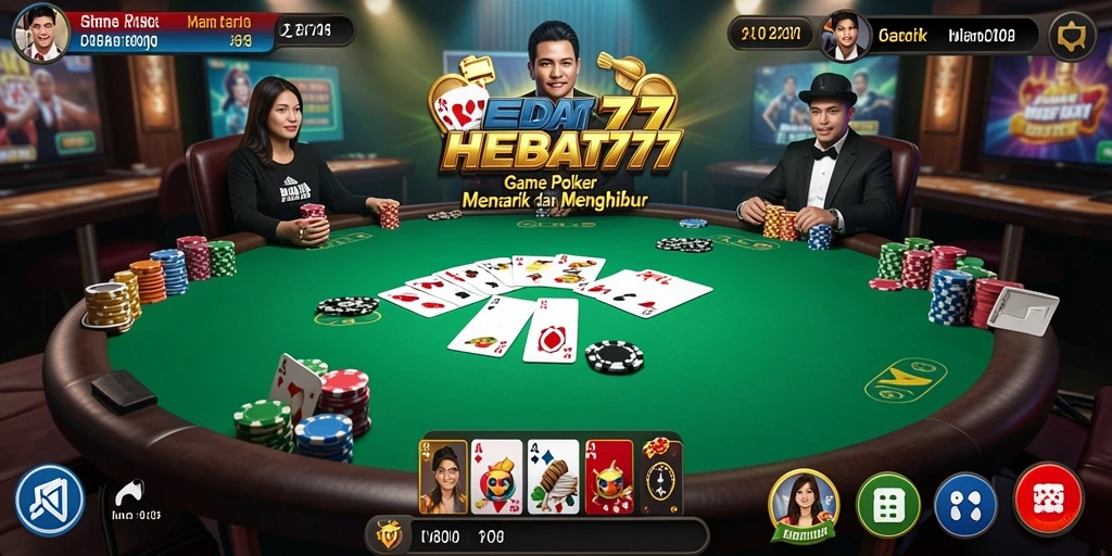 Tampilan seru gameplay HEBAT777 dengan banyak pemain poker.