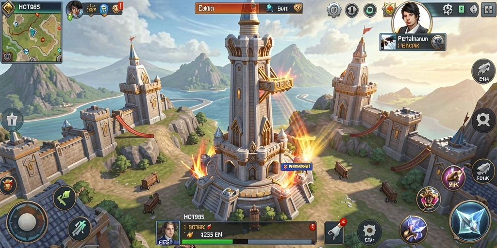 Tampilkan gameplay seru Tower Defense dengan berbagai menara dan musuh.