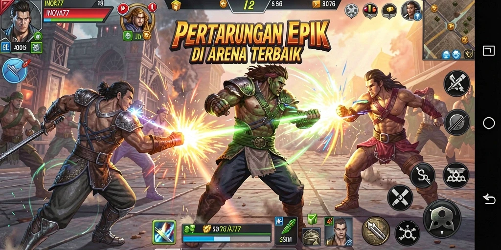Tampilan gameplay mendebarkan di arena pertarungan INOVA77.