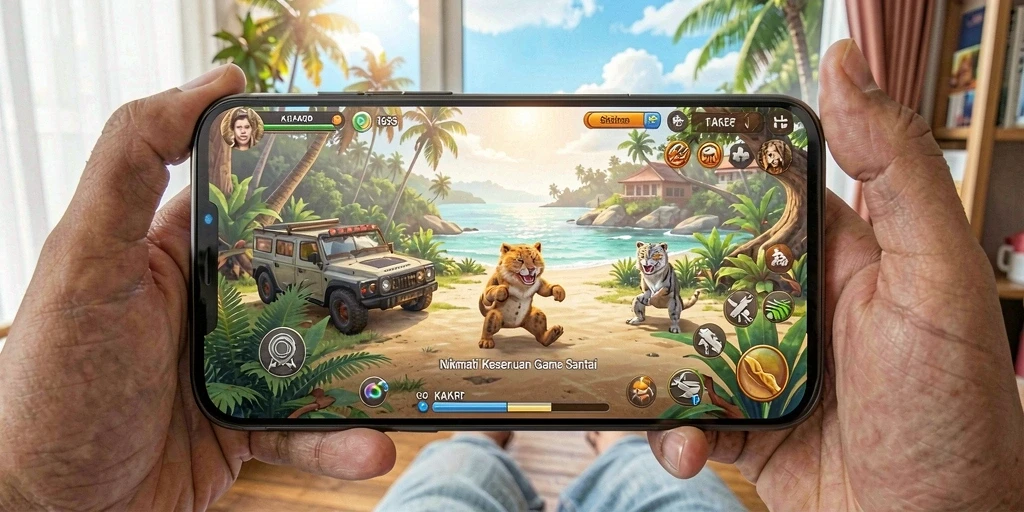 Tampilan gameplay KAKRP yang ceria dan penuh warna.