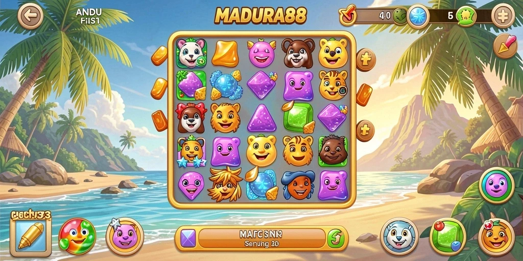 Screenshot gameplay Match-3 yang menampilkan keberagaman level.