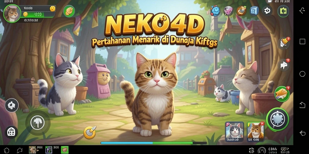 Tangkapan layar gameplay NEKO4D menampilkan pertahanan kucing yang mengagumkan.