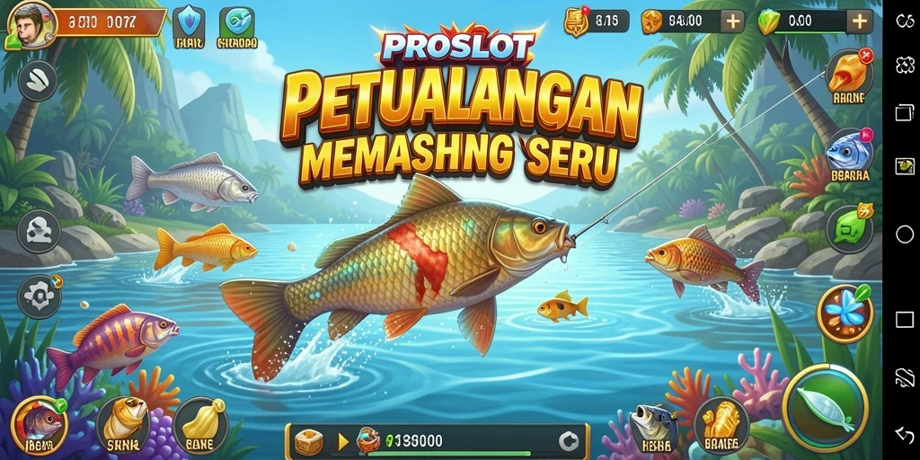Screenshot gameplay PROSLOT dengan aksi memancing yang menarik.