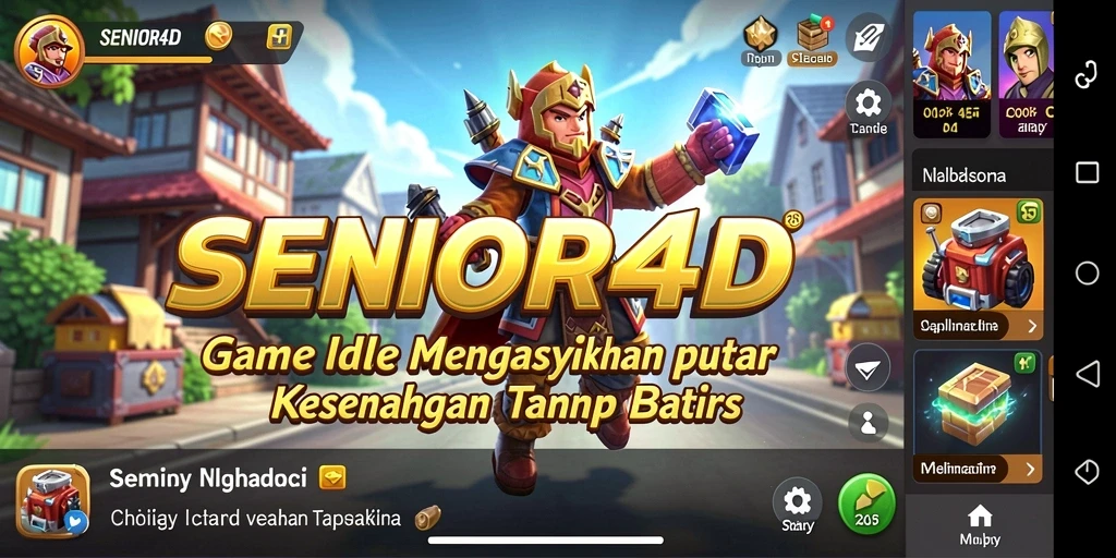 Screenshot gameplay SENIOR4D memperlihatkan kesenangan dan kemajuan dalam permainan Idle.