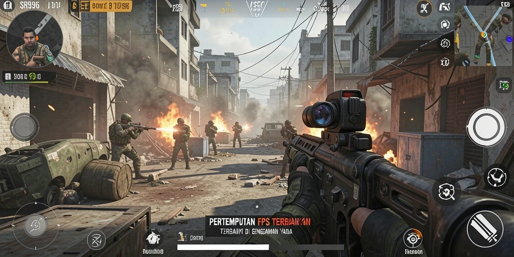 Gambaran aksi mendebarkan dalam gameplay FPS SR996.