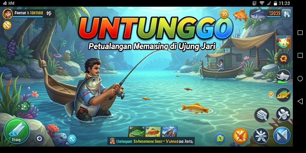 Screenshot gameplay UNTUNGGO dengan tampilan memancing yang menarik.