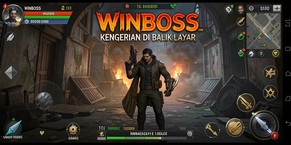 Screenshot gameplay WINBOSS menampilkan kegelapan yang mencekam.