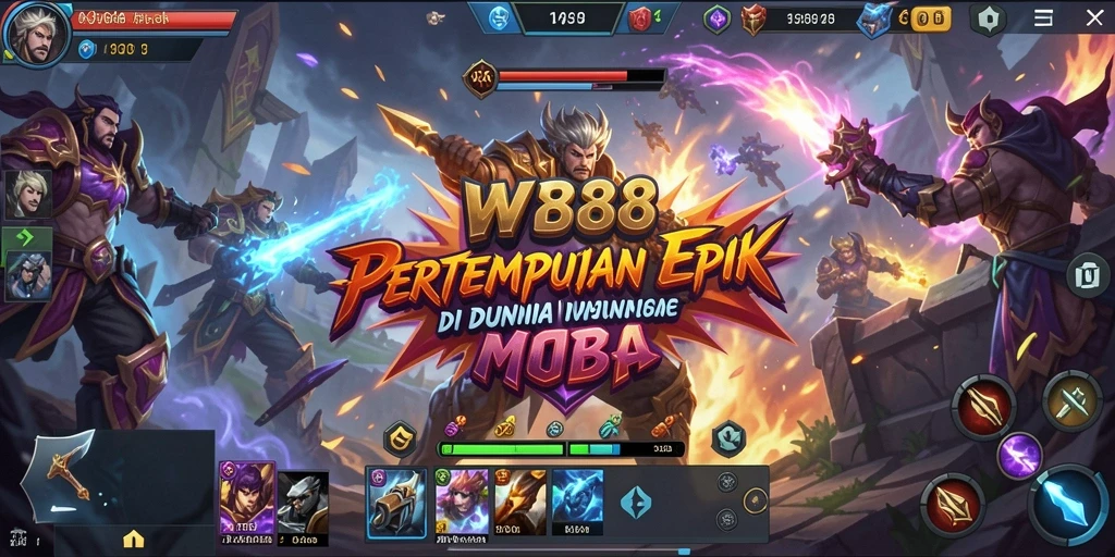 Tampilan seru dari gameplay WP888 dengan pertarungan intens di arena MOBA.